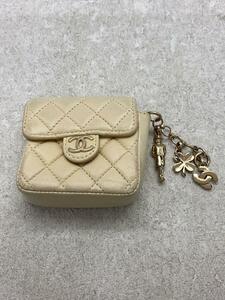 CHANEL◆キーホルダー/レザー/WHT/無地/レディース//