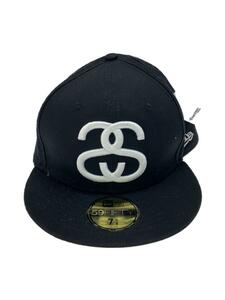 NEW ERA◆STUSSY/シャネルロゴ/キャップ/7 5/8/コットン/BLK/メンズ