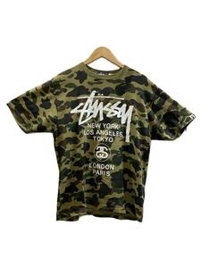 A BATHING APE◆Tシャツ/L/コットン/総柄/×STUSSY//