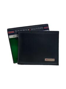 TOMMY HILFIGER◆2つ折り財布/レザー/BLK/無地/メンズ