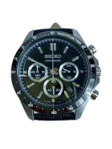 SEIKO◆クォーツ腕時計/アナログ/レザー/BLK/BLK/8T63-00D0