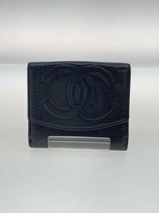 CHANEL◆CHANEL シャネル 2つ折り財布/レザー/BLK/無地/レディース/Wホック/キャビアスキン