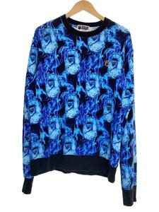 A BATHING APE◆Flame Wide Crewneck/L/コットン/BLU/総柄/001SWG301010X