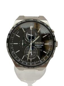 SEIKO◆ソーラー腕時計/アナログ/ステンレス/BLK/SLV/SS/V195-0AE0