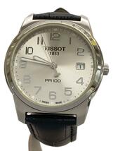 TISSOT◆クォーツ腕時計/アナログ/レザー/SLV/BLK/T049410B_画像1