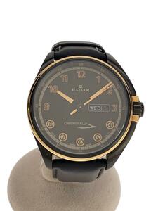 EDOX◆クォーツ腕時計/アナログ/レザー/BLK/BLK/84301//