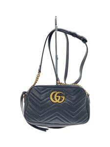 GUCCI◆チェーンショルダーバッグ_GGマーモント_キルティング/レザー/BLK