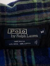 POLO RALPH LAUREN◆90s/USA製/ウールコットン長袖シャツ/M/ウール/BLU/チェック_画像3