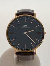 Daniel Wellington◆クォーツ腕時計/アナログ/レザー/BLK/BRW/SS/DW00100125_画像1