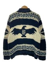 POLO RALPH LAUREN◆ジップアップカウチンニット/HAND KNIT/セーター(厚手)/M/ウール/NVY/総柄_画像2