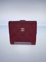 CHANEL◆3つ折り財布/羊革/RED/レディース_画像1