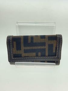 FENDI◆フェンディ/ズッカ/6連中2連欠品/サビ有/キーケース/キャンバス/BRW/総柄/メンズ