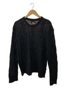 STUSSY◆CABLE LOOSE KNIT SWEATER/セーター(厚手)/L/ナイロン/BLK/無地/117228