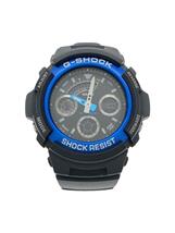 CASIO◆クォーツ腕時計・G-SHOCK/デジアナ/レザー/BLK/BLK_画像1