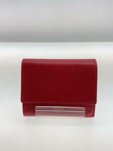 CELINE◆3つ折り財布/レザー/RED/無地/レディース