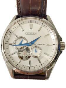 CITIZEN◆自動巻腕時計/アナログ/レザー/WHT/BRW/4197-S098190/シチズンコレクション/スケル