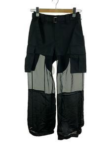 sacai◆BELTED SHEER PANEL CARGO PANTS/ボトム/0/ポリエステル/BLK/無地