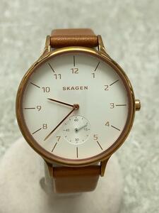 SKAGEN◆腕時計/アナログ/レザー/WHT/BRW/SKW2405