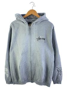 STUSSY◆WORLDWIDEロゴ/ジップパーカー/L/コットン/GRY/プリント剥がれ有//