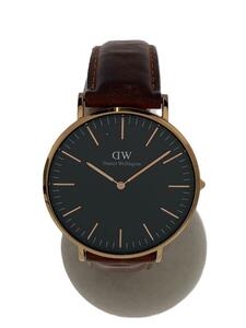 Daniel Wellington◆クォーツ腕時計/アナログ/レザー/BLK/BRW