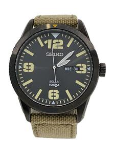 SEIKO◆ソーラー腕時計/アナログ/BLK/KHK/V158-0AR0