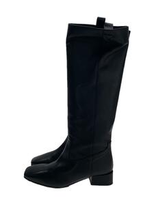 FABIO RUSCONI* rain boots /38/BLK/ leather / long / square tu/MADE IN ITALY