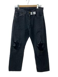 UNUSED◆13oz ripped denim pants/ボトム/2/コットン/BLK/無地