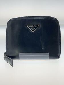 PRADA◆2つ折り財布/レザー/BLK/無地/レディース