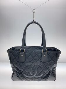 CHANEL◆トートバッグ_パリニューヨークライン_ナイロン_BLK/ナイロン/BLK/無地/※角スレ有