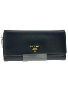 PRADA◆長財布/レザー/BLK/無地/メンズ