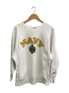 US.NAVY◆90s/刺繍タグ/USA製/REVERSE WEAVE/白×黄/XL/コットン/WHT/プリント