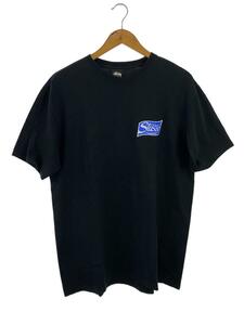 STUSSY◆バックプリントTシャツ/L/コットン/ブラック/ブルー