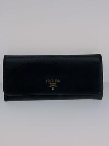 PRADA◆長財布/レザー/BLK/無地/レディース