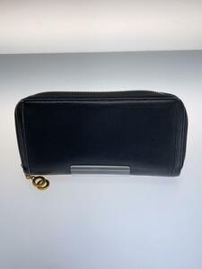 BVLGARI◆長財布/レザー/BLK/無地/レディース