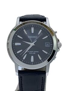 SEIKO◆クォーツ腕時計/アナログ/レザー/BLK/7B52-0AF0