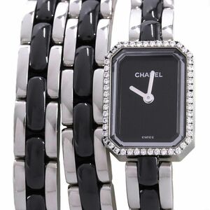 [3 year guarantee ] Chanel lady's Premiere Triple bracele H3058 black ceramic diamond quarts wristwatch used free shipping 