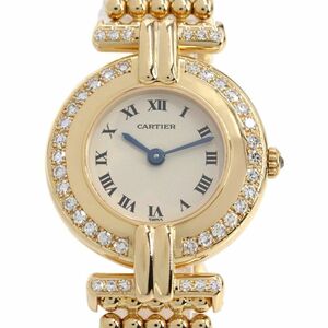 [3 year guarantee ] Cartier lady's ko Rize SM K18YG diamond sil(ver) bar face yellow gold quarts wristwatch used free shipping 
