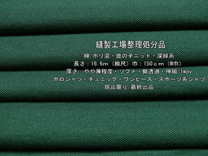 綿/ポリ混 鹿の子ニット やや薄 ソフト 微透過 深緑系 16.6m W巾