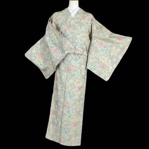 小紋 単衣着物 着物 パステルカラー 大島 きもの カジュアル着物 リサイクル着物 kimono 中古 仕立て上がり 身丈162.5cm 裄丈67cm