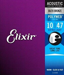 【vaps_6】Elixir エリクサー アコースティックギター弦 POLYWEB 80/20ブロンズ Extra Light .010-.047 11000 送込