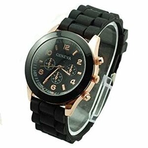 [vaps_5] wristwatch clock lady's men's { black } simple silicon strap analogue including postage 