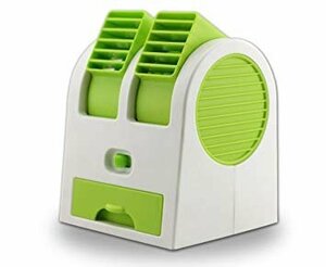 【vaps_6】小型 ダブルクーラーファン 《グリーン》 冷却ファン USB式 卓上クーラー 給電式 携帯 扇風機 冷風機 送込