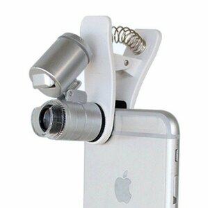 【vaps_4】LEDライト付 スマホのカメラが顕微鏡に 60倍 クリップ式 スマホ用 マイクロスコープ 拡大鏡 送込