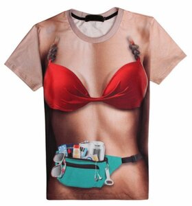 とびだせ水着 女性 Tシャツ 《Mサイズ》 おもしろTシャツ 3D 立体 見える インパクト メンズ レディース 男女兼用 _.
