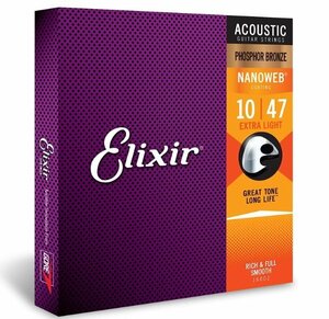 【VAPS_1】Elixir エリクサー アコースティックギター弦 NANOWEB フォスファーブロンズ Extra Light .010-.047 #16002 送込