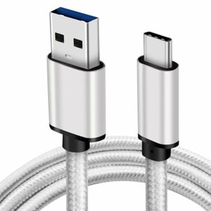 【vaps_3】USB3.0 Type-Cケーブル ナイロン編み 《シルバー》 《1m》 急速充電 3A 高耐久性 タイプCケーブル 送込