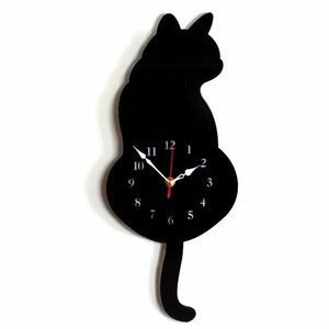 【vaps_6】しっぽが動く 壁掛けキャットクロック 《ブラック》 壁掛け かわいい 猫 ねこ 時計 送込