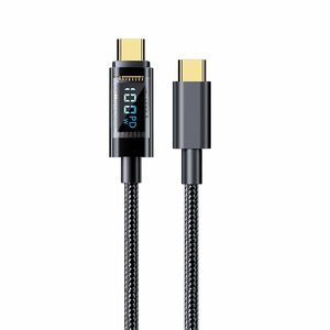 【vaps_5】USB Type-C to Type-C 充電ケーブル 1.2m 電力量自動調整 電力量をリアルタイム 液晶表示 ブラック 送込