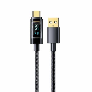 【VAPS_1】USB to Type-C 充電ケーブル 2m 電力量自動調整 電力量をリアルタイム 液晶表示 ブラック 送込