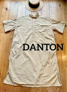 DANTON ダントン コットンポプリン 半袖シャツワンピース 36 ベージュ ワイドシルエット ビッグシルエット